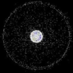 Imagem ilustrativa da órbita da Terra cercada de lixo espacial