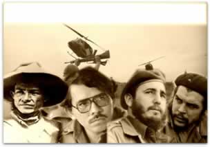 Os guerrilheiros nicaraguenses, Augusto Sandino e Daniel Ortega e os guerrilheiros da Revolução Cubana, Fidel Castro e Ernesto Che Guevara