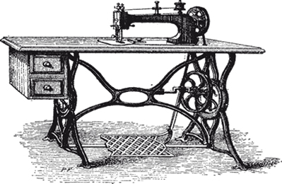 Ilustração de uma máquina de costura do século XIX