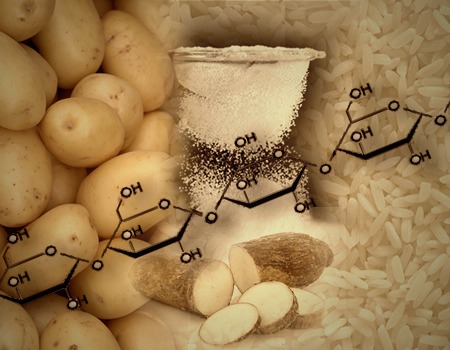 O amido está presente na batata, na mandioca, farinha e no arroz