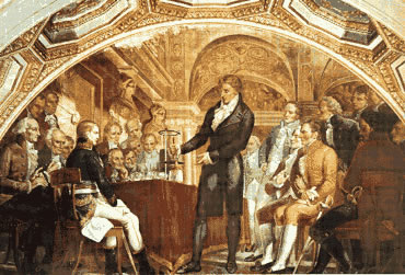 Alessandro Volta demostra sua descoberta a Napoleão