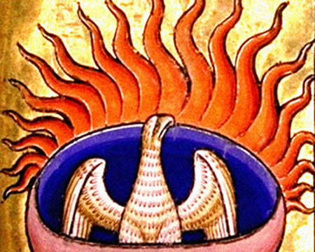 O renascimento da Fênix representado em um bestiário medieval britânico